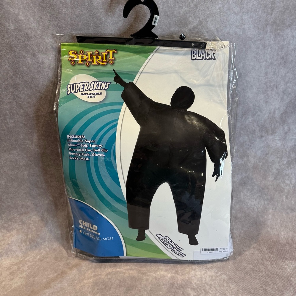 Spirit Halloween Costume Super Skins Inflatable Blimp Suit Black Kids One Size
